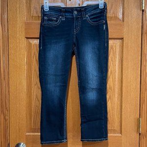 SILVER JEANS SUKI MID CAPRI Women's 28 x 22.5 Dark Blue Denim Capri Jeans EUC